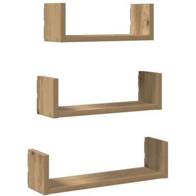 Image of vidaXL Wall Shelf 3 pcs Artisian Oak Engineered Wood