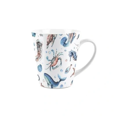 Image of Purely Home Sea Life Latte Mug Ocean Themed Whales Seashells Jellyfish Ceramic Tea/Coffee Present Gift