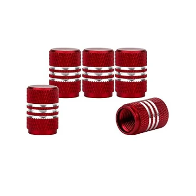 Image of SENZEAL 5x Silver Around Dust Caps Aluminum Alloy Custom Universal Tyre Valve Covers Red