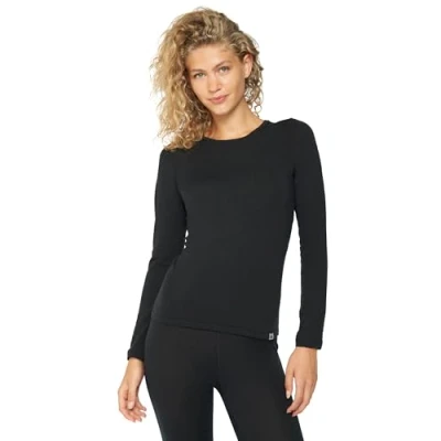 Image of DANISH ENDURANCE Thermal Tops Womens, Merino Wool Base Layer Long Sleeve Top Women, Warm Winter Thermals, Black, L
