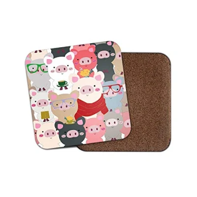 Image of 1 x Cartoon Pigs Coaster Pig Piglet Kids Cute Animal Funky Fun #15918