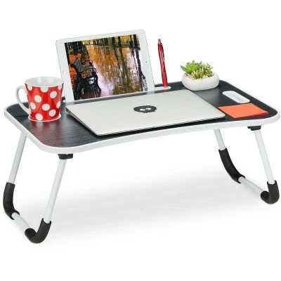 Image of Relaxdays Laptop Stand, Foldable, Bed Table, Work from Home, Couch Desk, Notebook, HxWxD: 26 x 63 40 cm, Black/White