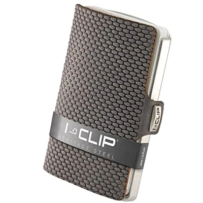 Image of I CLIP Stainless Steel with Interchangeable Moneyclip Slim Wallet Leather Premium Cardholder Blasted Milanaise Urban Grey