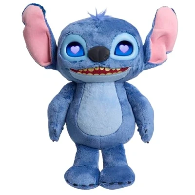Image of Just Play Disney Stitch Many Moods 14 inch Interactive Plush, 50+ Sounds &amp; Phrases, LCD Eyes, inspired by Disney&#039;s new live action Lilo movie, Kids 3