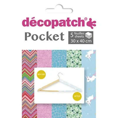Image of Décopatch Ref DP030C Pocket Papers Vibrant Patterns Contains 5 Complementary Sheets of Paper, Each Sheet is 30 x 40cm, Small 13 9.5cm Pack Size