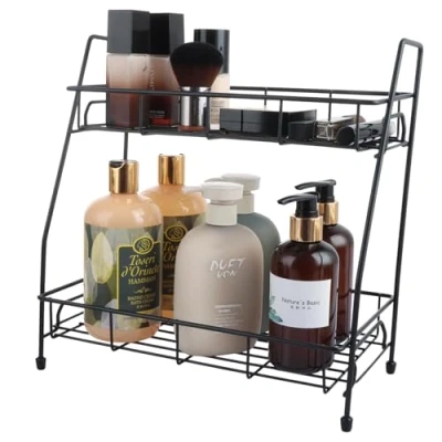 Image of ASelected 2 Tier Spice Racks Organiser Free Standing for Kitchen Counter,Bathroom Organizer Storage Rack Cosmetic Rack, Black