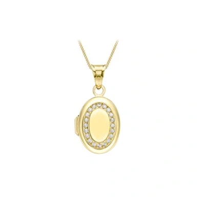 Image of Carissima Gold Women&#039;s 9ct Yellow CZ 12mm x 23.5mm Oval Locket on 25 Diamond Cut Curb Chain 46cm/18&quot;
