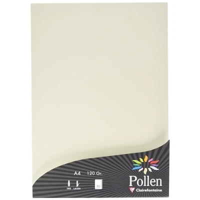 Image of Clairefontaine Ref 24303C Pollen Coloured Paper (Pack of 50 Sheets) A4 (210 x 297mm), 120gsm Paper, Inkjet &amp; Laser Printer Compatible, Acid Free Iridescent Cream