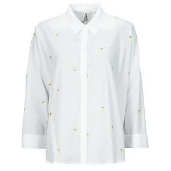 Image of ONLY Women&#039;s Onlnew Lina Grace Ls Emb Shirt Noos Wvn Long sleeve blouse, Bright white/Aop: lemon, M