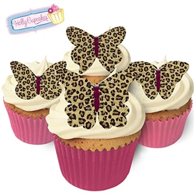 Image of 24 Edible Pre Cut Wafer Butterfly Cake Toppers: Leopard