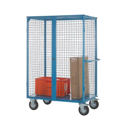 Image of Large Distribution Trolley Lockable Doors; Castors; Steel; Blue
