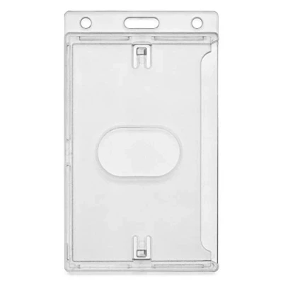 Image of CKB LTD 10x Clear Enclosed Rigid with Ejection Slot Closed Faced ID Card Badge Holders Single Sided Vertical/Portrait Identity Plastic Pass Protector Holds a 86mm 54mm cr80 Credit Sized