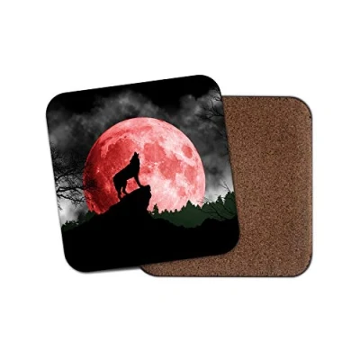 Image of 1 x Howling Wolf Coaster Moon Wolves Dog Animal Night Sky Fun #8850