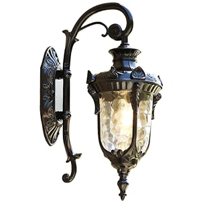 Image of Mengjay Exterior Wall Lanterns, Outdoor Sconce Porch Light Fixture,Black Glass Lantern Indoor Garden Decorative Lamp Fixture Waterproof