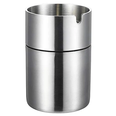 Image of Chingde Stainless Steel Ashtray, Cigarette Ashtray Outdoor, Windproof Ash Holder for Smokers, Car Ashtrays, Tray Garden Office Household (Large)