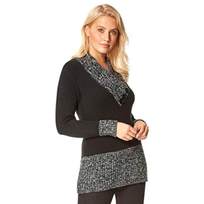 Image of Roman Womens V Neck Overlap Button Detail Longline Jumper Black Size 18 UK