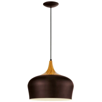 Image of EGLO Pendant Light Fixture, Alloy Steel, E27, 60 W, Brown, Cream, Oak