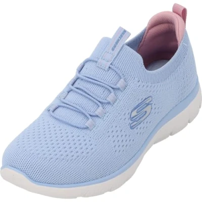 Image of Skechers Womens Summits Top Player Sneaker, Light Blue Knit Multi Trim, 6 UK