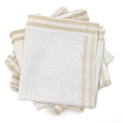 Image of LivinEase Dish Cloths for Kitchen Cotton Blend Tea Towels Pack of 6 (30 x 30) Set Absorbent T (White Brown Stripes)