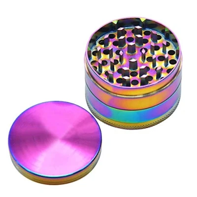 Image of Herb Grinder,4 Layers Zinc Alloy Spice Grinder 50mm Portable Metal Crusher with Pollen Catcher, Scraper and Magnetic Top for Dry Herb,Rainbow