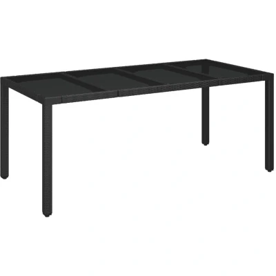 Image of vidaXL Garden Table with Glass Top Black 190x90x75 cm Poly Rattan
