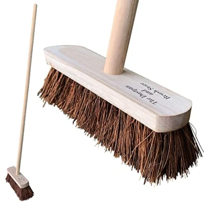 Image of 10 Garden Broom Outdoor with Wooden Handle Natural Stiff Bassine Hard Bristle Yard Brush Heavy Duty Sweeping by The Dustpan and Store