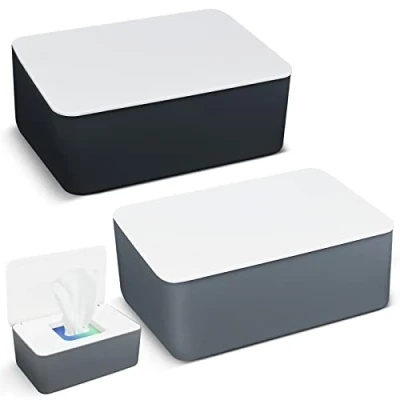 Image of 2 Pcs Wet Wipes Dispenser Box, Storage Box with Lid Tissue Holder Rectangular, Baby Nappy Case for Toilet, Bathroom
