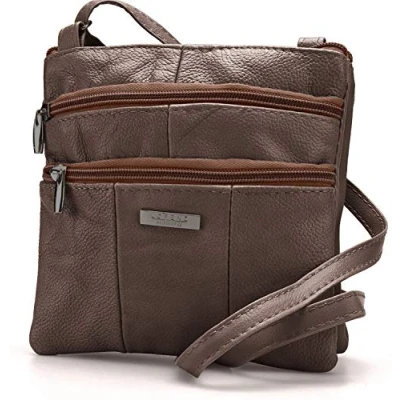 Image of Lorenz Ladies Small Genuine Soft Leather Cross Body / Shoulder Bag (1) # 1941 Chocolate