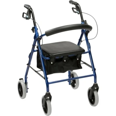 Image of drive Blue 4 Wheel Walker Folding Rollator with Padded Seat, Locking Brakes, Height Adjustable Handles and Carry Bag