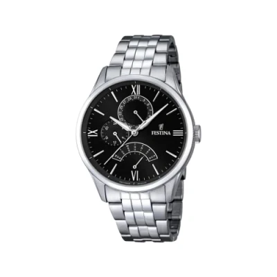 Image of Festina Men&#039;s Quartz Watch with Black Dial Analogue Display and Silver Stainless Steel Bracelet F16822/4