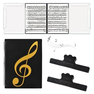 Image of Music Sheet Folder 40 Pages A4 File Folder, Folders for Choirs, Song Clef Paper Storage Documents Holder Bag, Spiral, 4 Sided