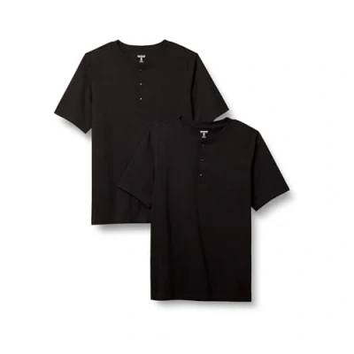 Image of Amazon Essentials Men&#039;s Regular Fit Short Sleeve Cotton Henley T Shirt, Pack of 2, Black, S