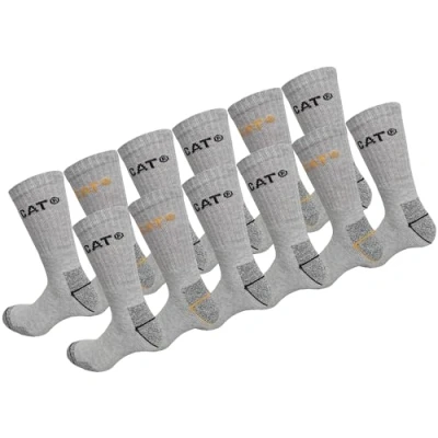 Image of Caterpillar 12 Pairs Men&#039;s Work Socks Accident Prevention Reinforced Heel and Toe Cotton Sponge (Light Grey, 6 9)