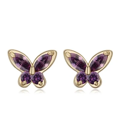 Image of Crystalline Azuria Women Girls 18ct Gold Plated Purple Violet Zirconia Crystals Butterflies Stud Earrings