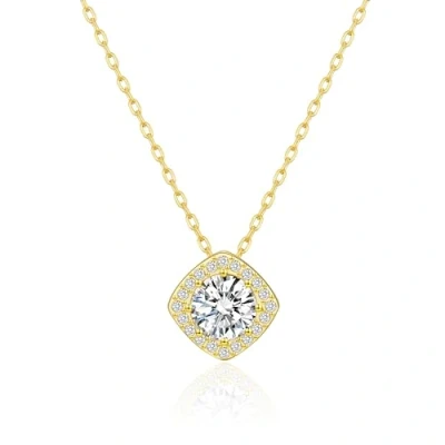 Image of Philip Jones Gold Plated Square Halo Necklace Created with Zircondia® Crystals