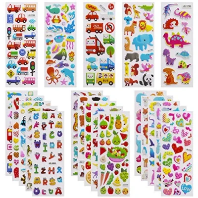 Image of Meafeng 3D Stickers for Kids Toddlers Vivid Puffy 24 Different Sheets Over 550, Coloured Boys Girls Teachers as Reward, Gift, Craft Scrapbooking