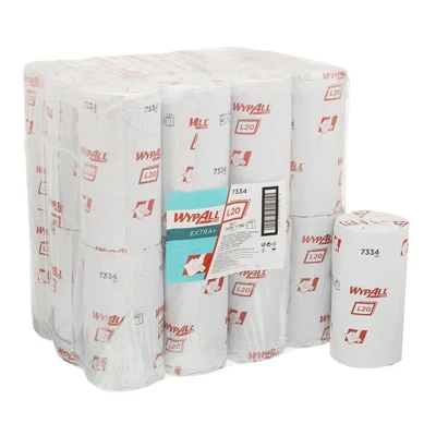 Image of WypAll 7334 Cleaning &amp; Maintenance Wiping Paper L20 Compact Rolls, 2 ply, Blue (24 Rolls x 140 Sheets)