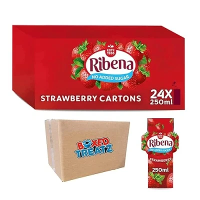 Image of Ribena Strawberry Flavour Fruit Juice 24x 250ml Real Rich In Vitamin C No Artificial Colours or Flavours Ready To Drink Boxed Treatz