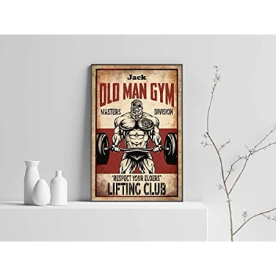 Image of BCTS Old Man Gym Poster Work Out Motivational Lifting Club Decor Custom Home Funny Metal Sign 12x16 inch