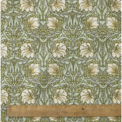Image of 1 Metre of Licensed William Morris Pimpernel Green 100% Heavy Weight Cotton Floral Fabric