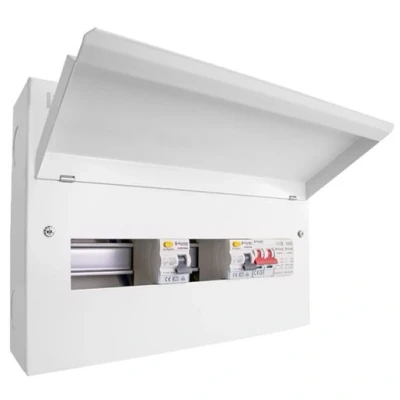 Image of Elucian CUEB16MSRCDSP8 16 Way Metal Consumer Unit with 100A Mains Switch + 2 x 80A RCD Pole SPD 8 Free Ways