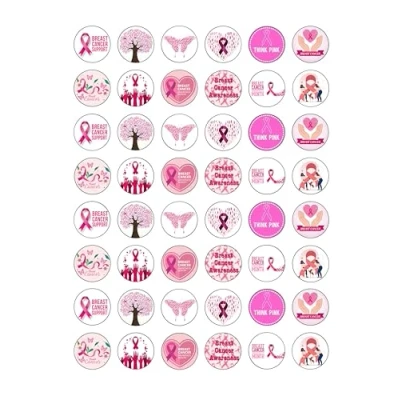 Image of 48 Breast Cancer Awareness Charity Fundraising Edible Wafer Paper Round Cake Toppers Decorations