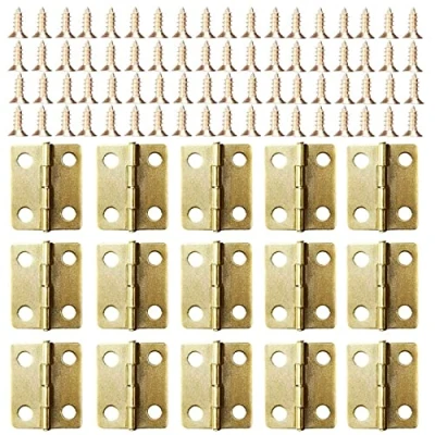 Image of Small Mini Hinges, 50 Packs Cabinet Drawer Door Chest Butt Hinges Connectors with 200 Pieces 8 Mm Brass Hinge Replacement Screws, Metal for Wooden Jewelry Box (Gold)