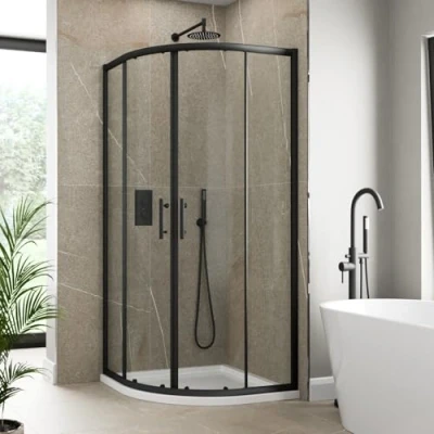 Image of Luxura® 800mm Quadrant Shower Door Enclosure for Wet Room Cubicle Enclosures, 6mm Toughened Safety Glass, Matt Black, Framed