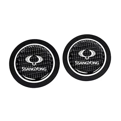 Image of JJRY 2PCS Car Cup Holder Coasters for Ssangyong Actyon Sport Korando Rexton Insert Mat Anti Slip Coaster Interior Accessories,Black style