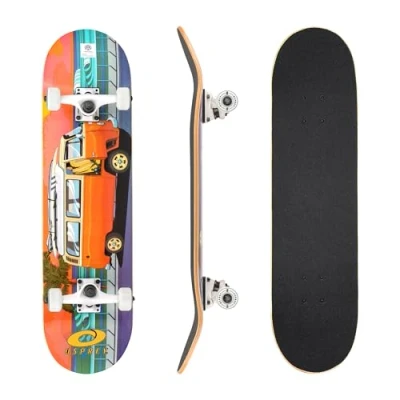 Image of Osprey Volkswagen Professional Skateboard for Beginners 31 Inch Double Kick Concave Adult with ABEC 7 Bearings 100KG Max User Weight Official VW Designs