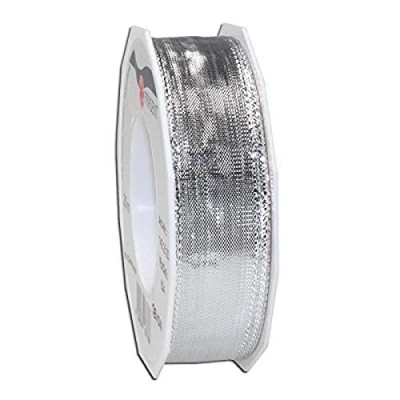 Image of Präsent Devon Wired Ribbon Silver 20 m Roll 25 mm width