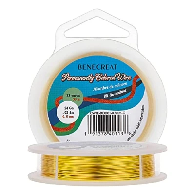 Image of BENECREAT 0.5mm Real Gold Plated Jewellery Making Copper Wire, 30m Tarnish Resistant Wire Beading Craft for Jewelry Supplies and Crafting,
