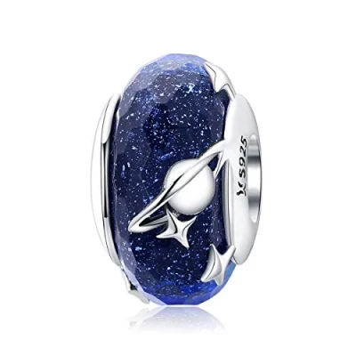 Image of Murano Glass Bead Sterling Silver Core Charms For Pandora Charm Bracelets (Stars Earth Charm)