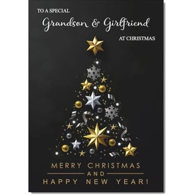 Image of doodlecards Grandson and Girlfriend Christmas Card Black Abstract Tree Medium Size for &amp; with Plain Envelope